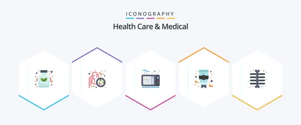 Health Care Medical Flat Icon Pack Including Ray Electrocardiogram Chest — Stok Vektör