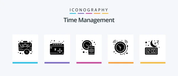 Time Management Glyph Icon Pack Including Watch Clock Winter Bell — Stockvektor