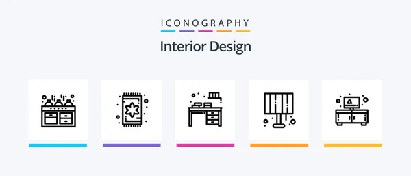Interior Design Line Icon Pack Including Home Interior Desk Furniture — Stock Vector