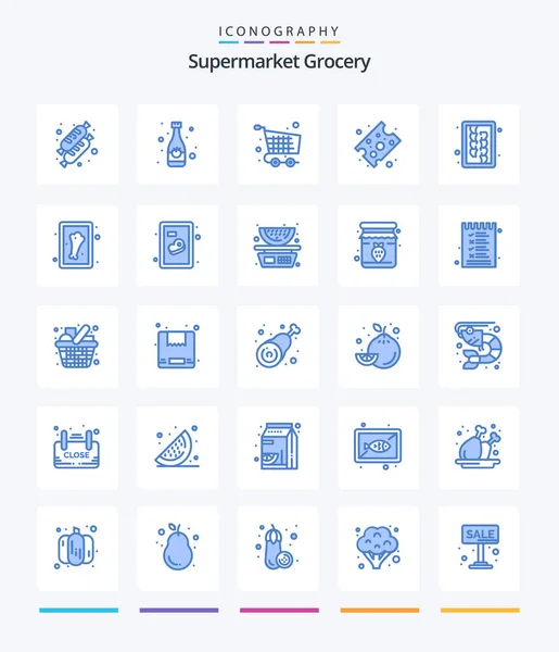 Creative Grocery Blue Icon Pack Kitchen Utensils Chopping Checkout Piece — Archivo Imágenes Vectoriales