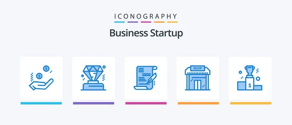 Business Startup Blue Icon Pack Including Win Award Business Shop — Stock Vector