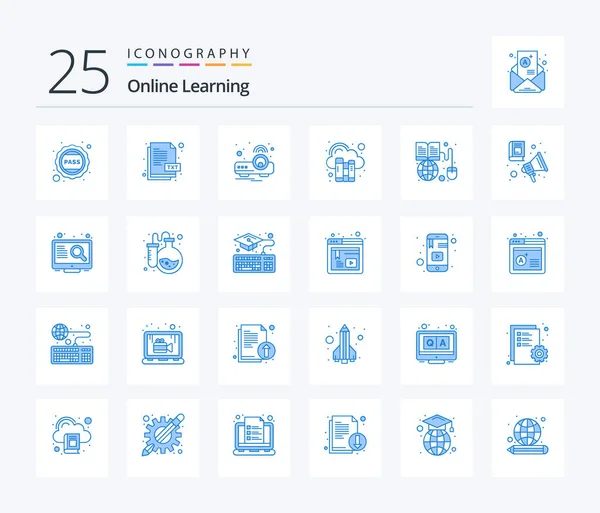 Online Learning Blue Color Icon Pack Including Book Dictionary Study — Stock vektor