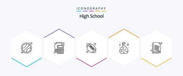 High School Line Icon Pack Including Research Document American Ball — Stockvector