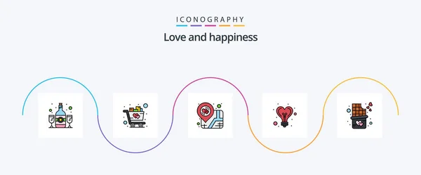 Love Line Filled Flat Icon Pack Including Dessert Heart Location — Vector de stock