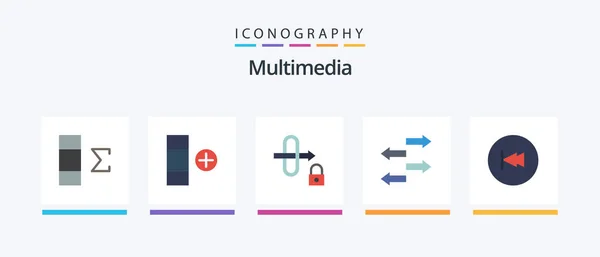 Multimedia Flat Icon Pack Including Multimedia Security Backward Arrow Creative — Vetor de Stock