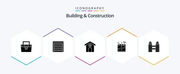 Building Construction Glyph Icon Pack Including City Tools House Carpenter — Stockvector