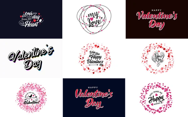 Happy Valentine Day Greeting Card Template Cute Animal Theme Pink - Stok Vektor