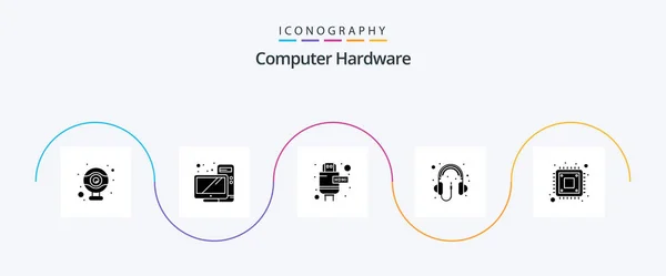 Computer Hardware Glyph Icon Pack Including Storage Cpu Extension Computer — Stok Vektör