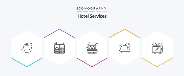 Hotel Services Line Icon Pack Including Screen Service Bed Serve — Stockvector
