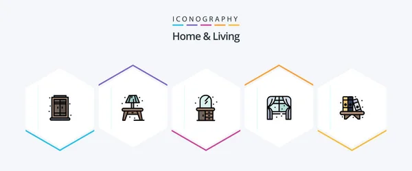 Home Living Filledline Icon Pack Including Book Dresser Living Window — Stockvector