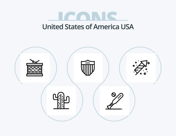 Usa Line Icon Pack Icon Design American Burger Sărbătoare Bulb — Vector de stoc