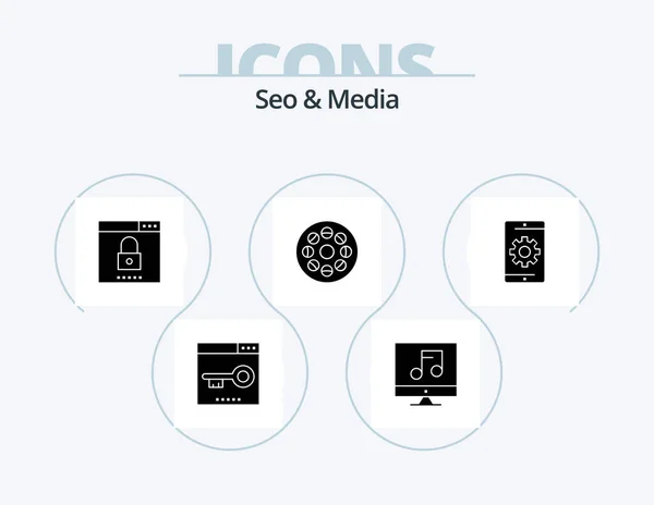 Seo Media Glyph Icon Pack Icon Design Video Movie Video — Stock Vector