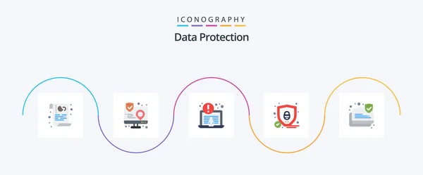 Data Protection Flat Icon Pack Including Data Secure Shield Interface — Archivo Imágenes Vectoriales