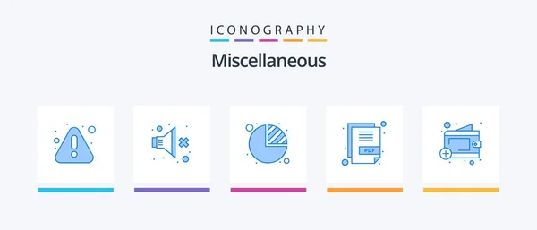 Miscellaneous Blue Icon Pack Including Wallet Data Chart Document File — Stok Vektör