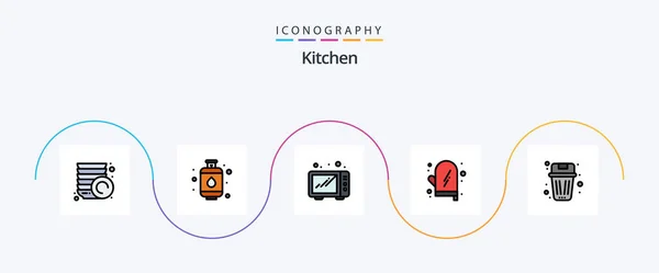 Kitchen Line Filled Flat Icon Pack Including Trash Delete Microwave — Vettoriale Stock