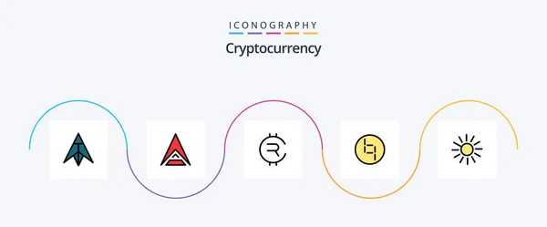 Cryptocurrency Line Filled Flat Icon Pack Including Coin Crypto Currency — Archivo Imágenes Vectoriales