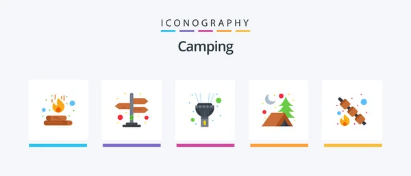 Camping Flat Icon Pack Including Food Light Picnic Night Creative — Image vectorielle