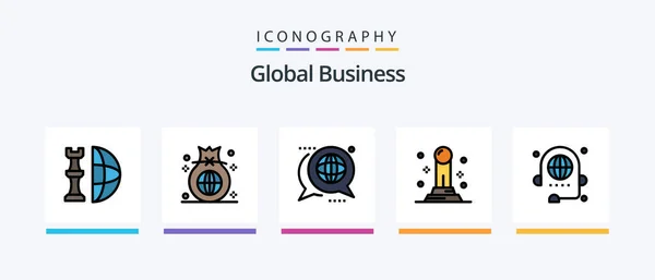 Global Business Line Filled Icon Pack Including Transaction Global Handshake — Stock Vector