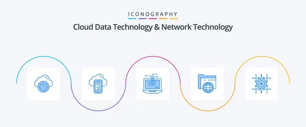 Cloud Data Technology Network Technology Blue Icon Pack Including Gear — Vettoriale Stock