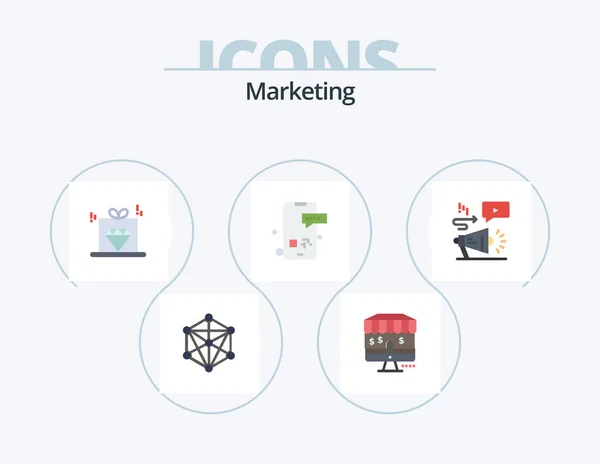 Marketing Flat Icon Pack Icon Design Audio Text Marketing Smartphone — Wektor stockowy