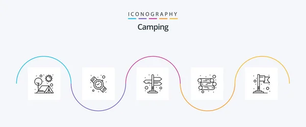 Camping Line Icon Pack Including Location Directions Flag Log — Stockvektor