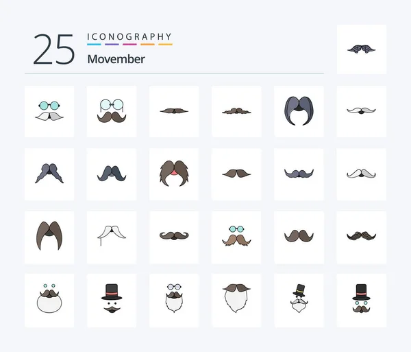 Movember Line Filled Icon Pack Including Movember Moustache Male Beared — Stok Vektör