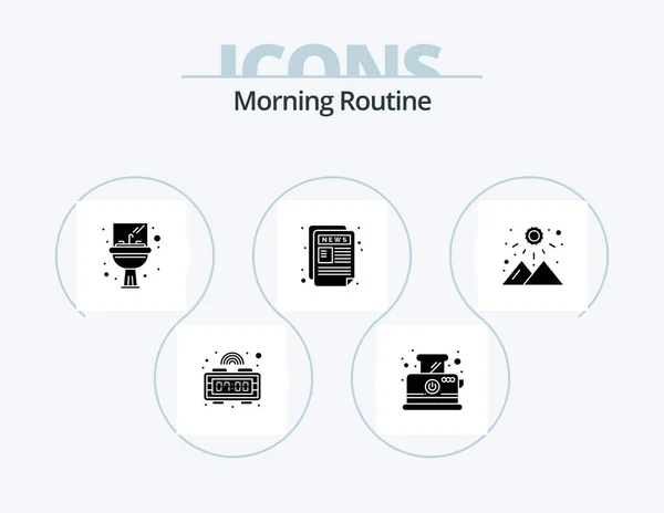 Morning Routine Glyph Icon Pack Icon Design Weather Sunrise Sink — Stock Vector