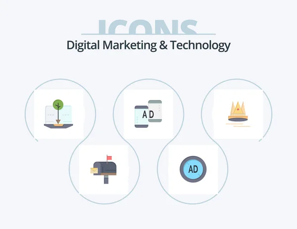 Digital Marketing Technology Flat Icon Pack Icon Design Content Marketing — Stok Vektör