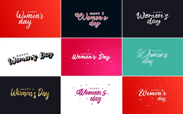 Happy Woman Day Handwritten Lettering Set Use Greeting Invitation Cards — Stockový vektor