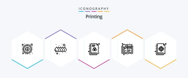 Printing Line Icon Pack Including Palette Circular Format Painting Book — Vetor de Stock