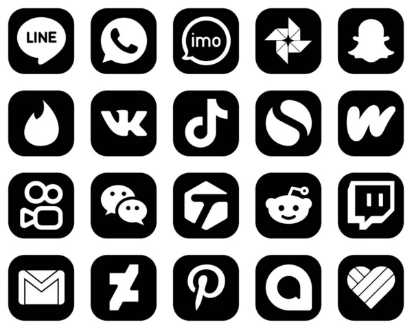Elegant White Social Media Icons Black Background Literature Simple Tinder — Vetor de Stock