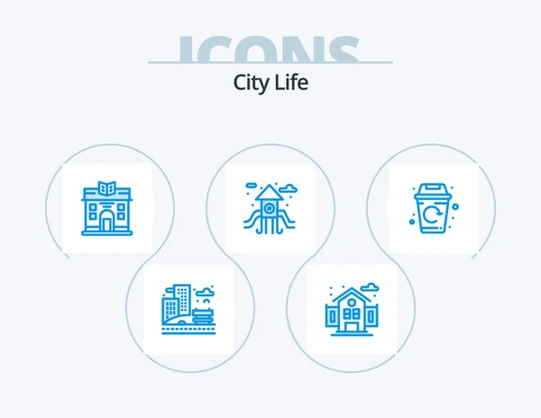City Life Blue Icon Pack Icon Design Garbage Life Life — Wektor stockowy