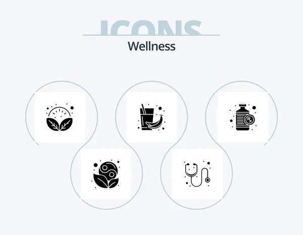Wellness Glyph Icon Pack Icon Design Bottle Health Leaves Fruit — Stock Vector