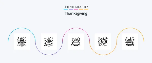 Thanksgiving Line Icon Pack Including Cup Food Coffee Thanksgiving — Stockový vektor