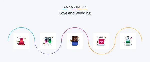 Wedding Line Filled Flat Icon Pack Including Wine Alcohol Food — Vector de stock