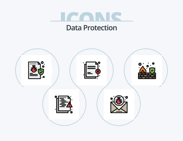 Data Protection Line Filled Icon Pack Icon Design Security Fire — Stockvektor