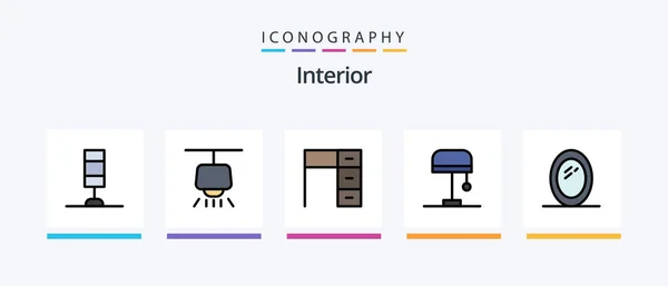 Interior Line Filled Icon Pack Including Furniture Creative Icons Design — Stock vektor