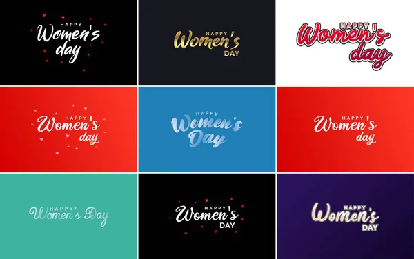 Happy Woman Day Handwritten Lettering Set March 8Th Modern Calligraphy — Vettoriale Stock