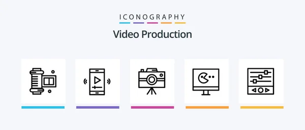 Video Production Line Icon Pack Including Newsletter Email Document Storage — Stockvector