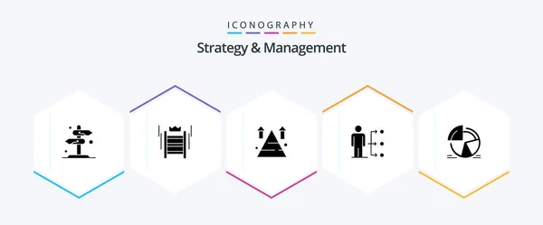 Strategy Management Glyph Icon Pack Including Network Connect Tool Top — Vector de stock