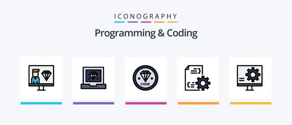Programming Coding Line Filled Icon Pack Including Develop Cloud Programmer — Vetor de Stock