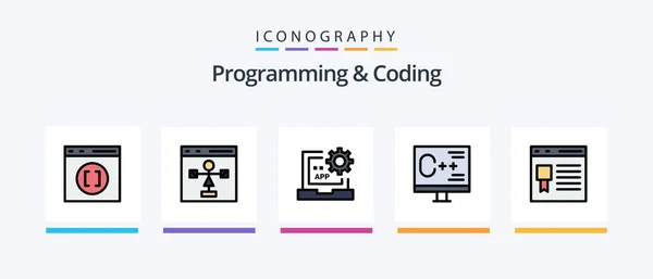 Programming Coding Line Filled Icon Pack Including Develop App Development — Vettoriale Stock