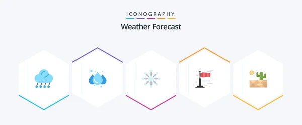 Weather Flat Icon Pack Including Sun Flake Cactus Weather — Vetor de Stock
