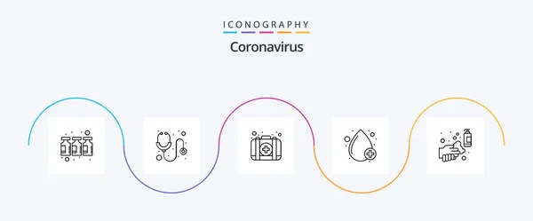 Coronavirus Line Icon Pack Including Clean Positive Emergency Type Blood — Stock vektor