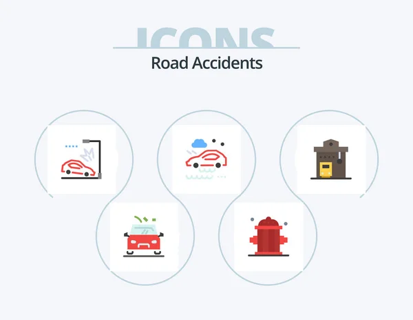 Road Accidents Flat Icon Pack Icon Design Bus Station Wet — Stock vektor
