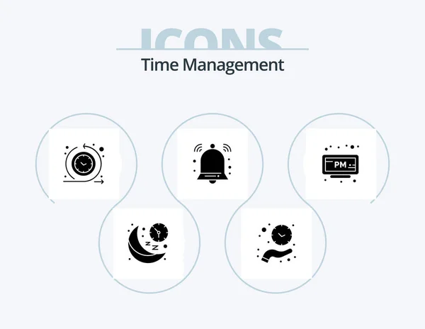 Time Management Glyph Icon Pack Icon Design Signal Bell Time — Stock Vector