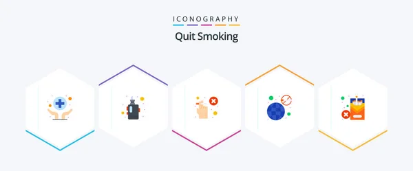 Quit Smoking Flat Icon Pack Including Smoking Health Vaper Day — Stok Vektör