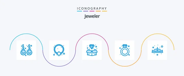 ジュエリーブルー5アイコンパック結婚式を含む 宝石類 ペンダント ダイヤモンドだ — ストックベクタ