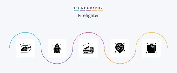 Firefighter Glyph Icon Pack Including Fire Fighting Location Hat Fire — Stock vektor