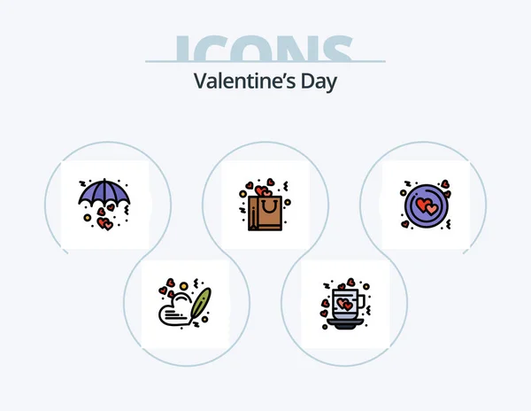 Valentines Day Line Filled Icon Pack Icon Design Delivery Love — Stock Vector